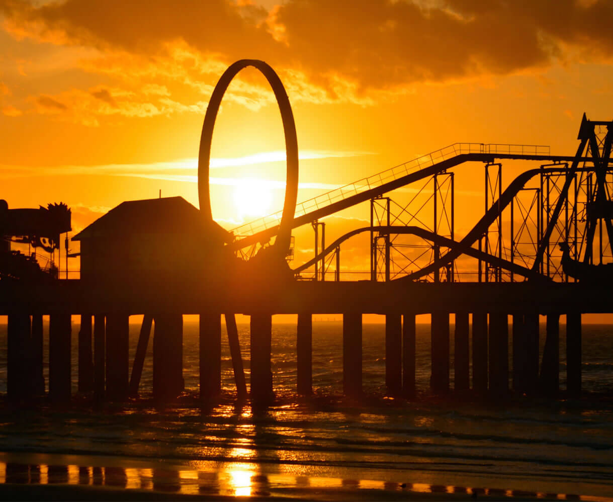 pleasure pier at sunset